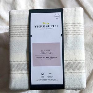 NWT Queen cotton flannel sheet set by Threshold. Cream and gray striped.